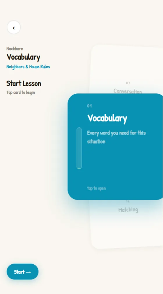 OMNO vocabulary lesson card stack